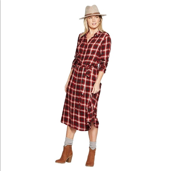 red plaid midi dress